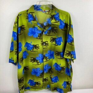 Mens Arizona Jeans Hawaiian Shirt Floral Green‎ Blue  XL